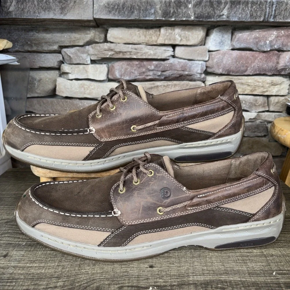 Dunham Refurbished Men's Captain 3 Eyed Boat Shoe Dark  Brown /Tan Size 18